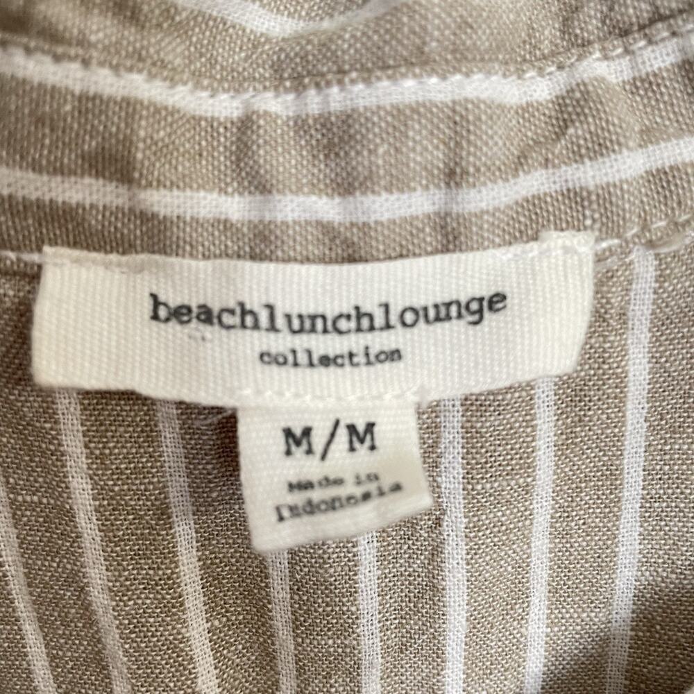 Beach Lunch Lounge Shirt Dress Medium Taupe Stripe Linen Blend Sleeveles… - Picture 5 of 7
